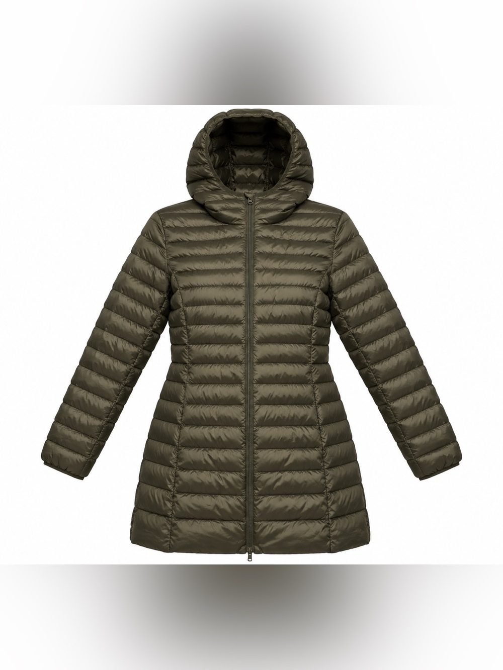 Unbranded Olive Green Longline Quilted Hooded Puffer Coat 4XL